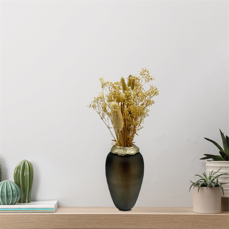 Pemberly Row Decorative Handmade Aluminum and Glass Jug Flower Vase in Bronze