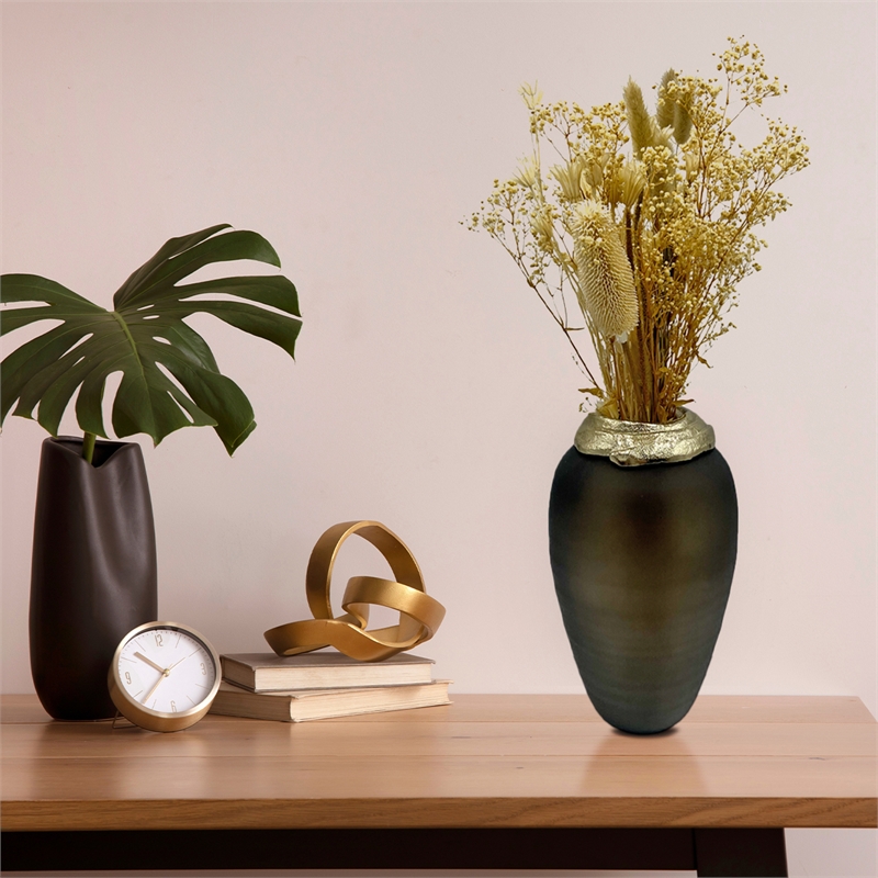 Pemberly Row Decorative Handmade Aluminum and Glass Jug Flower Vase in Bronze