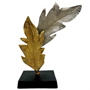 Pemberly Row 12-inch Tall Handmade Aluminum Leaf Sculpture in Gold and Silver