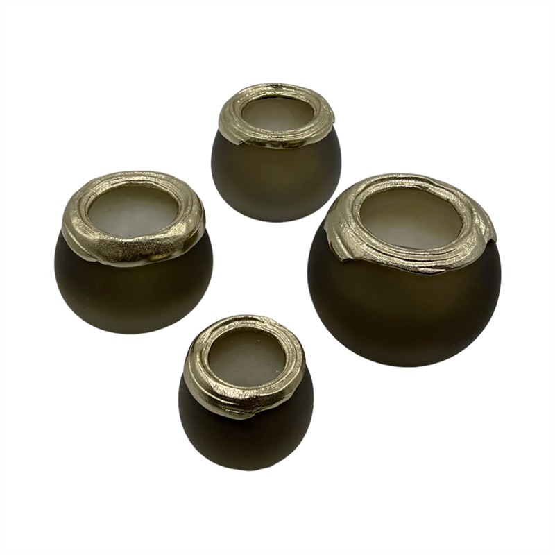 Pemberly Row Set of 4 Decorative Handmade Aluminum Gold and Brown Flower Vases