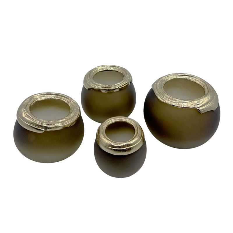 Pemberly Row Set of 4 Decorative Handmade Aluminum Gold and Brown Flower Vases