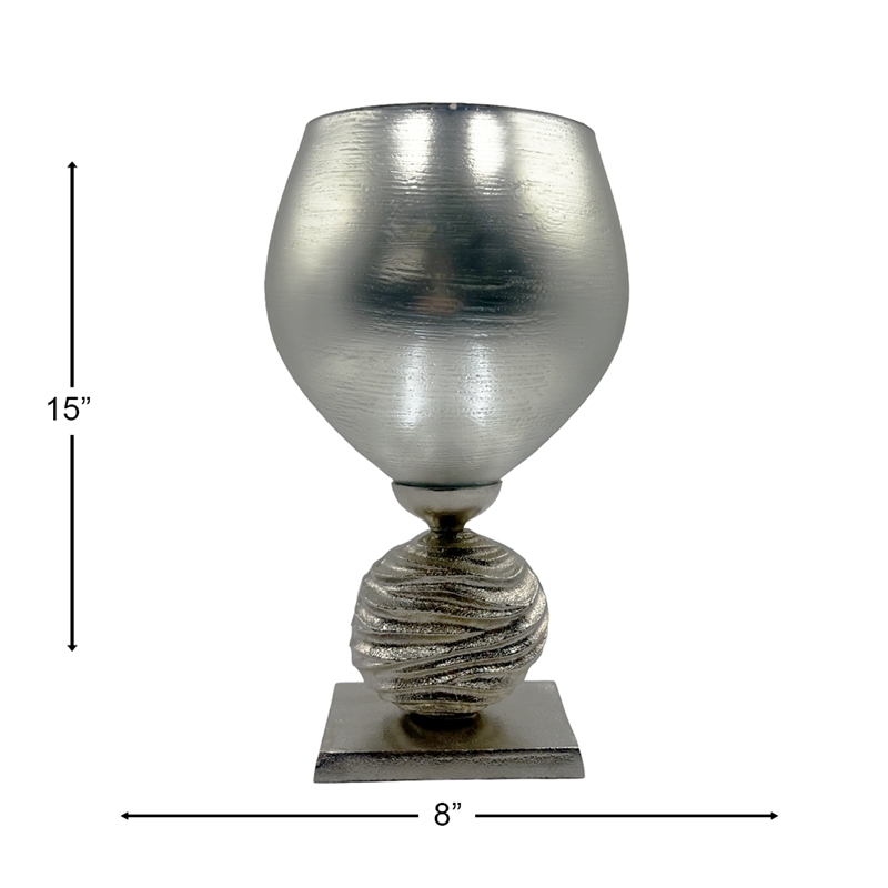 Pemberly Row Decorative Handmade Aluminum Modern Goblet Style Flower Vase Gray