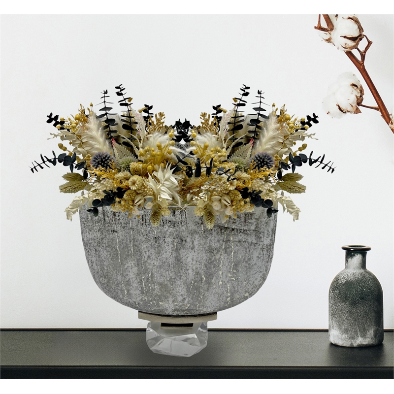 Pemberly Row 12-inch Wide Handmade Aluminum and Glass Bowl Flower Vase in Marble