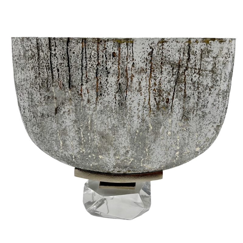 Pemberly Row 12-inch Wide Handmade Aluminum and Glass Bowl Flower Vase in Marble