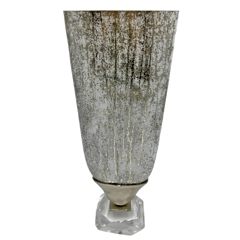 Pemberly Row 16-inch Tall Modern Aluminum and Glass Decorative Flower Vase Grey