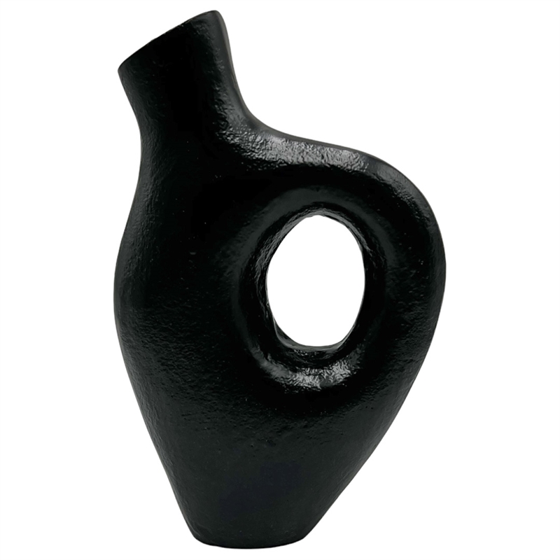 Pemberly Row 12-inch Tall Decorative Handmade Aluminum Jug Flower Vase in Black