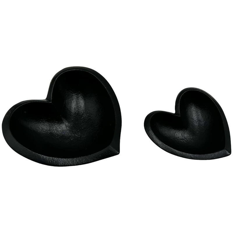 Pemberly Row Set of 2 Decorative Handmade Aluminum Heart Bowl in Black
