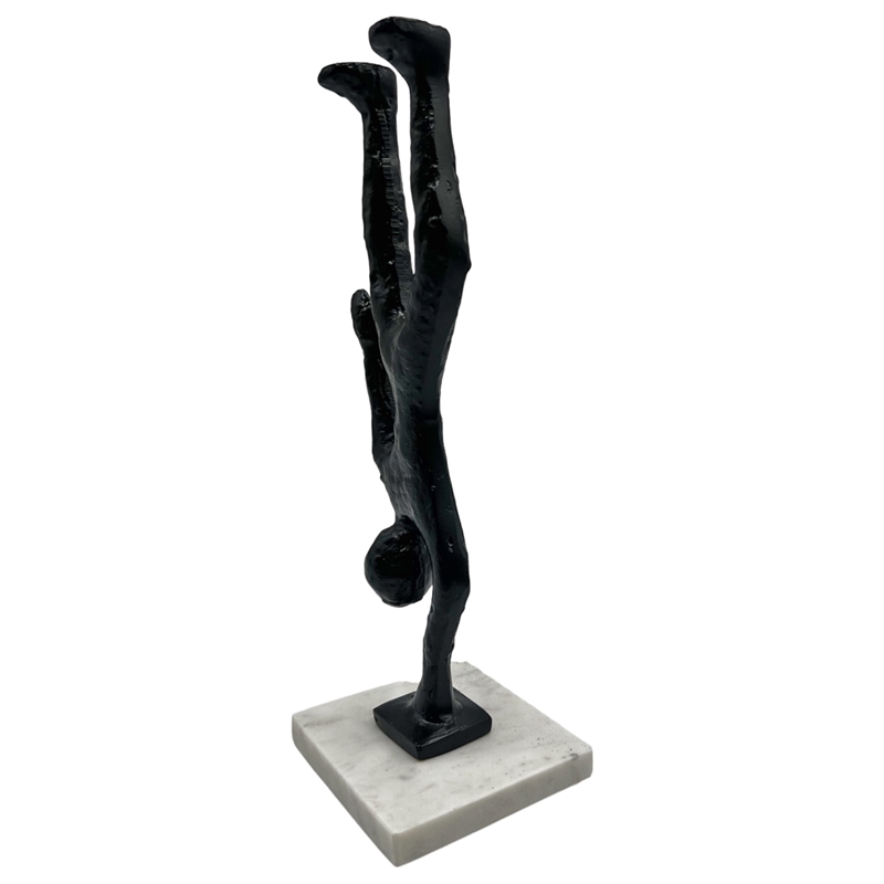 Pemberly Row Handmade Metal 12 in Abstract Upside Down Person Sculpture in Black