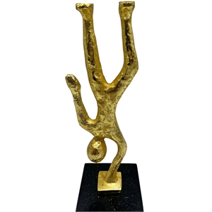 Pemberly Row Handmade Metal 12&quot Abstract Upside Down Person Sculpture in Gold