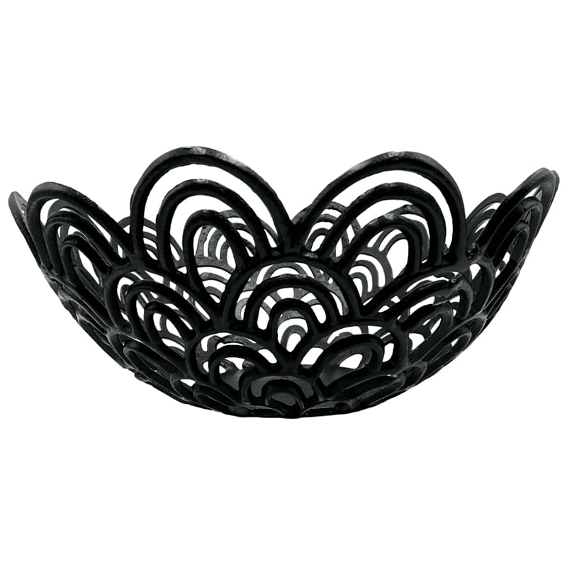 Pemberly Row Decorative Handmade Aluminum Peacock Feather Flower Bowl in Black