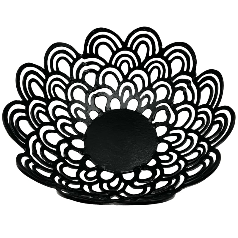 Pemberly Row Decorative Handmade Aluminum Peacock Feather Flower Bowl in Black