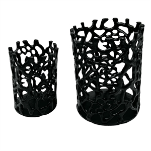 Pemberly Row Set of 2 Decorative Handmade Aluminum Modern Candle Holder in Black