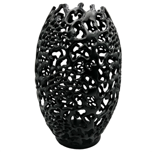 Pemberly Row 20&quot Decorative Handmade Aluminum Egg Nest Flower Vase in Black
