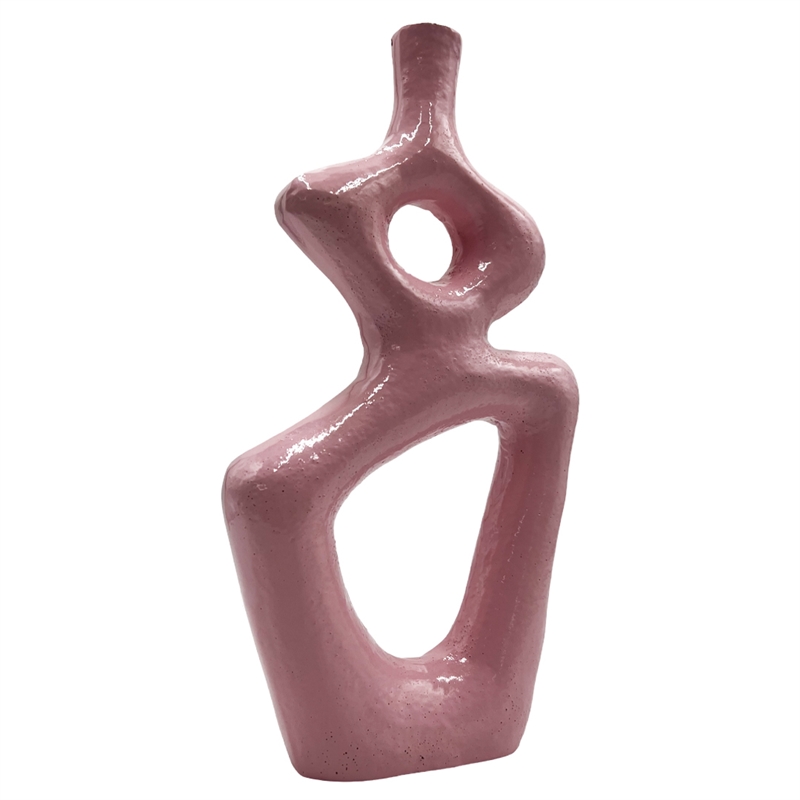 Pemberly Row 12-inch Tall Decorative Handmade Aluminum Gourd Flower Vase in Pink