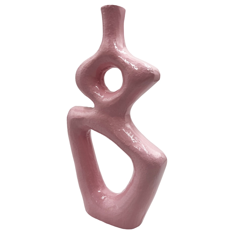 Pemberly Row 12-inch Tall Decorative Handmade Aluminum Gourd Flower Vase in Pink