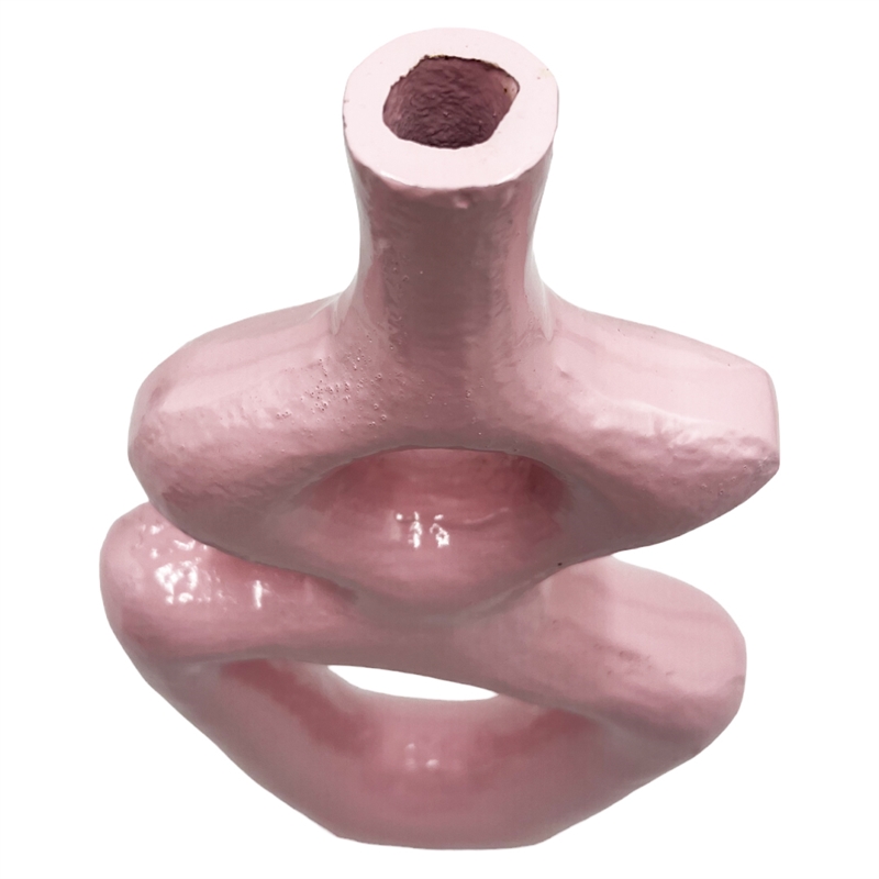 Pemberly Row 12-inch Tall Decorative Handmade Aluminum Gourd Flower Vase in Pink