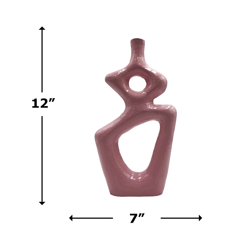 Pemberly Row 12-inch Tall Decorative Handmade Aluminum Gourd Flower Vase in Pink