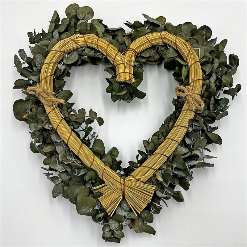 Pemberly Row Dried Preserved Valentines Day Real Green Eucalyptus Heart Wreath