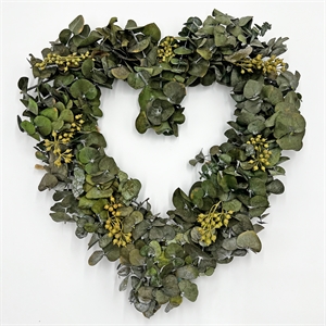 Pemberly Row Dried Preserved Valentines Day Real Green Eucalyptus Heart Wreath