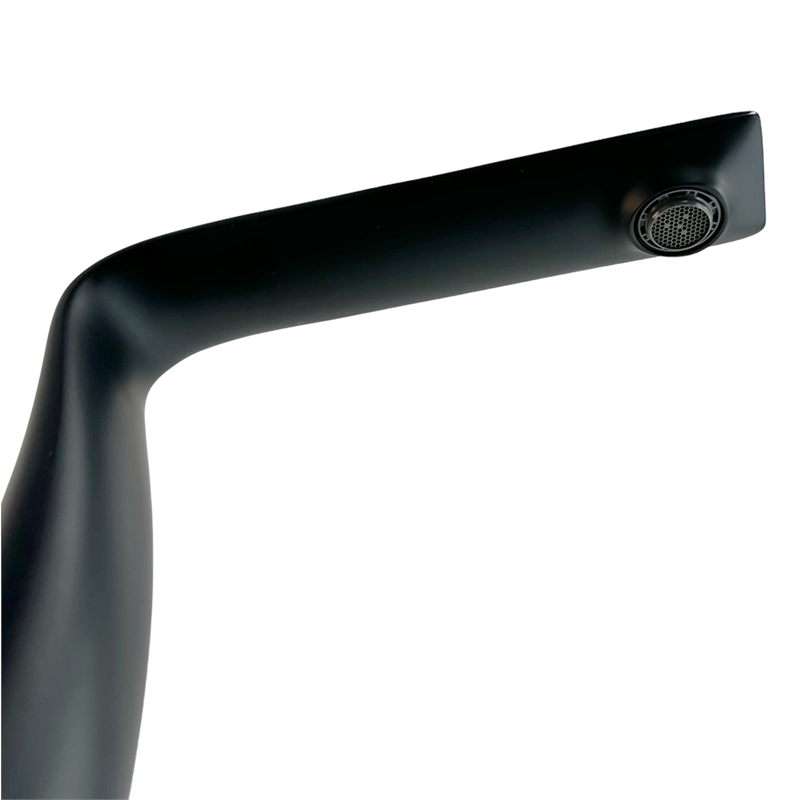 Pemberly Row Matte Black Brass Bathroom Faucet with Pink Rose Quartz Handles