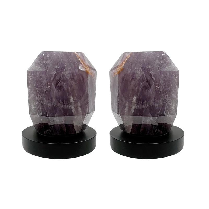 Pemberly Row Matte Black Brass Bathroom Faucet with Purple Amethyst Handles