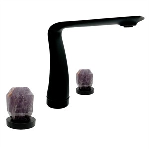 Pemberly Row Matte Black Brass Bathroom Faucet with Purple Amethyst Handles
