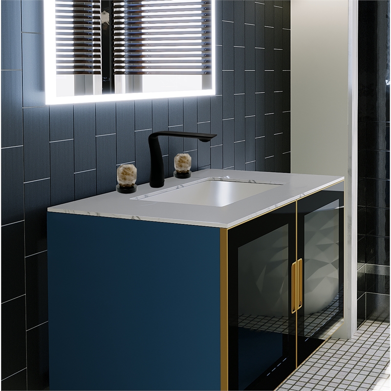 Pemberly Row Matte Black Brass Bathroom Faucet with Dark Rock Crystal Handles