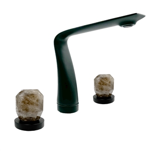 Pemberly Row Matte Black Brass Bathroom Faucet with Dark Rock Crystal Handles