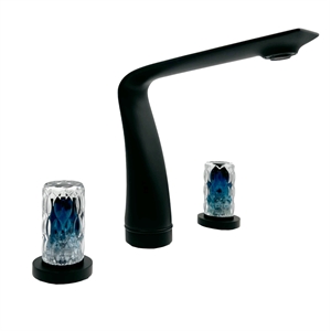 Pemberly Row Matte Black Brass Bathroom Faucet with Blue Glass Handles