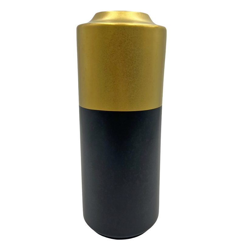 Pemberly Row 11-inch Tall Black and Gold Modern Ceramic Vase