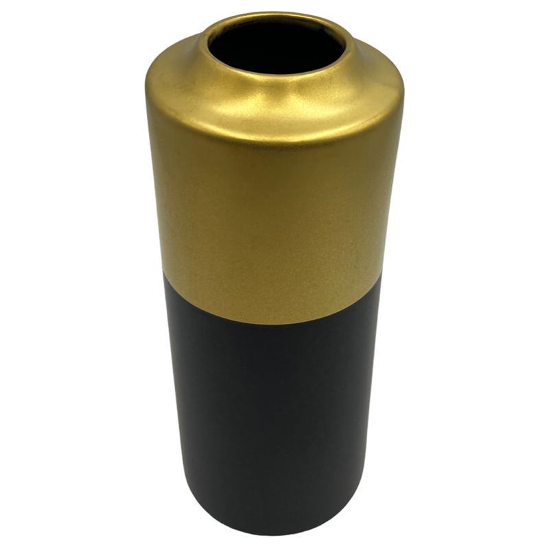 Pemberly Row 11-inch Tall Black and Gold Modern Ceramic Vase
