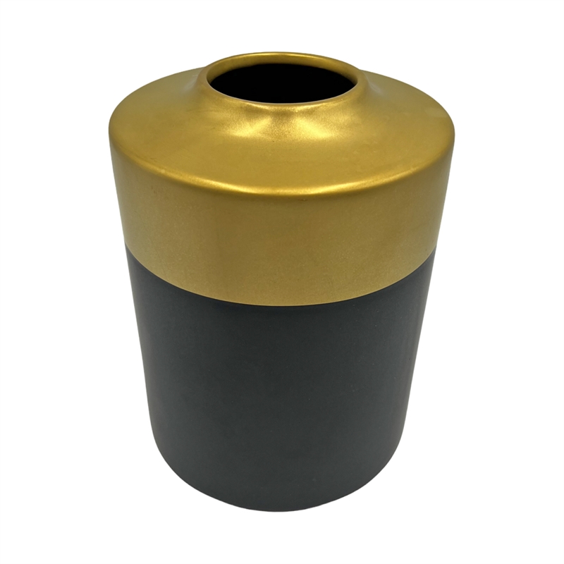 Pemberly Row Contemporary 8-inch Tall Black and Gold Ceramic Vase