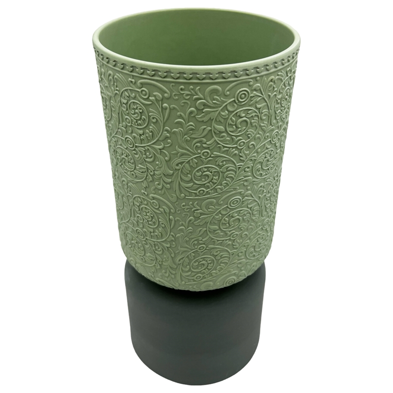 Pemberly Row 12-inch Tall Modern Ceramic Flower Vase in Green