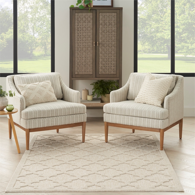 Pemberly Row Contemporary Easy Care Cream Fabric Area Rug (4'x6')