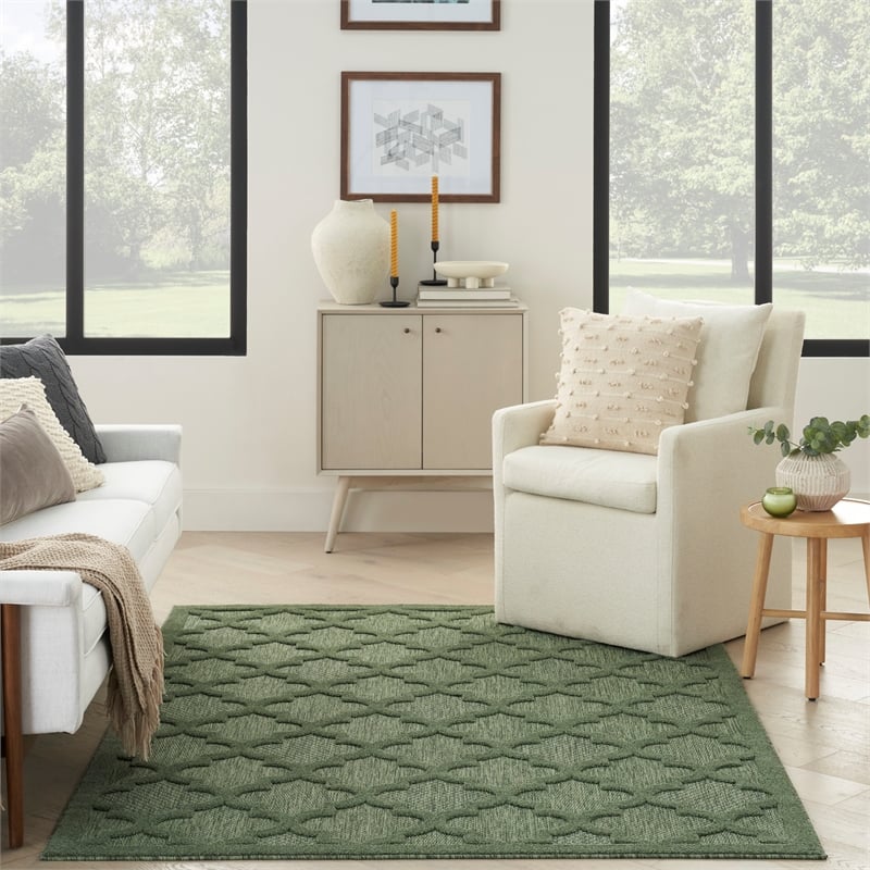 Pemberly Row Contemporary Easy Care Green Fabric Area Rug (4'x6')