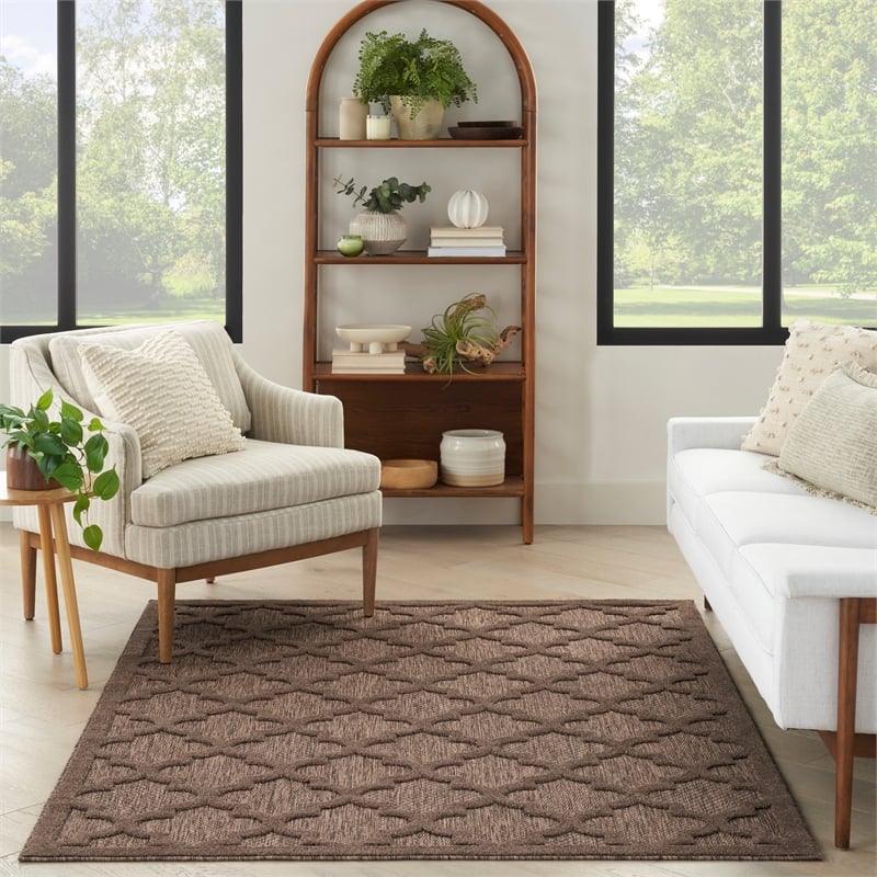 Pemberly Row Contemporary Easy Care Brown Fabric Area Rug (6'x9')