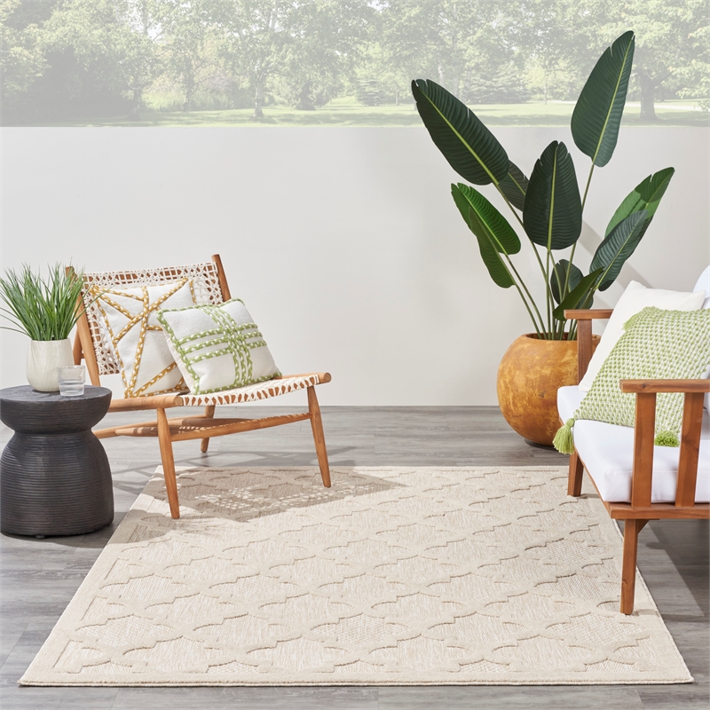 Pemberly Row Contemporary Easy Care Cream Fabric Area Rug (6'x9')