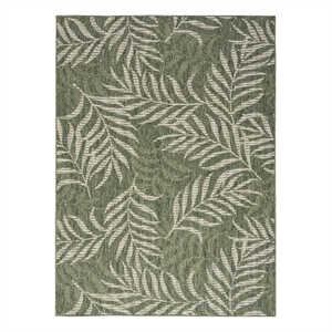 Pemberly Row Garden Oasis 48&quotx72&quot Outdoor Polypropylene Fabric Rug - Ivory/Green