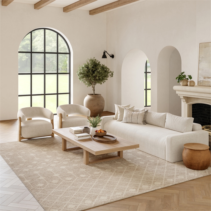 Pemberly Row Transitional Beige Fabric Bohemian Area Rug (8'x10')
