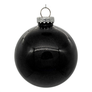Pemberly Row 3&quot Plastic Ball Ornament in Clear Black Glitter (Set of 12)
