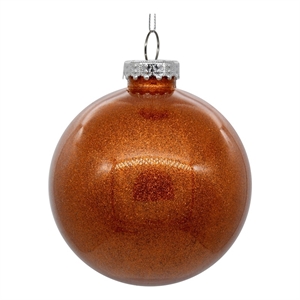Pemberly Row 3&quot Plastic Ball Ornament in Clear Orange Glitter (Set of 12)