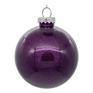 Pemberly Row 3&quot Plastic Ball Ornament in Clear Plum Glitter (Set of 12)