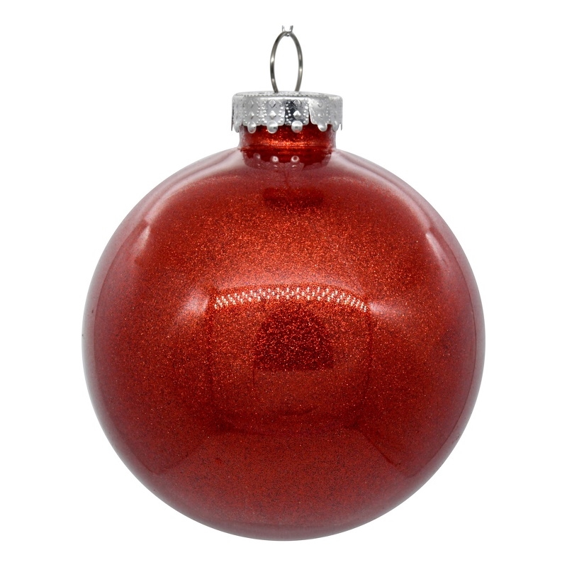 Pemberly Row Traditional Decorative 4-inch Red Glitter Clear Ball 6/Bag