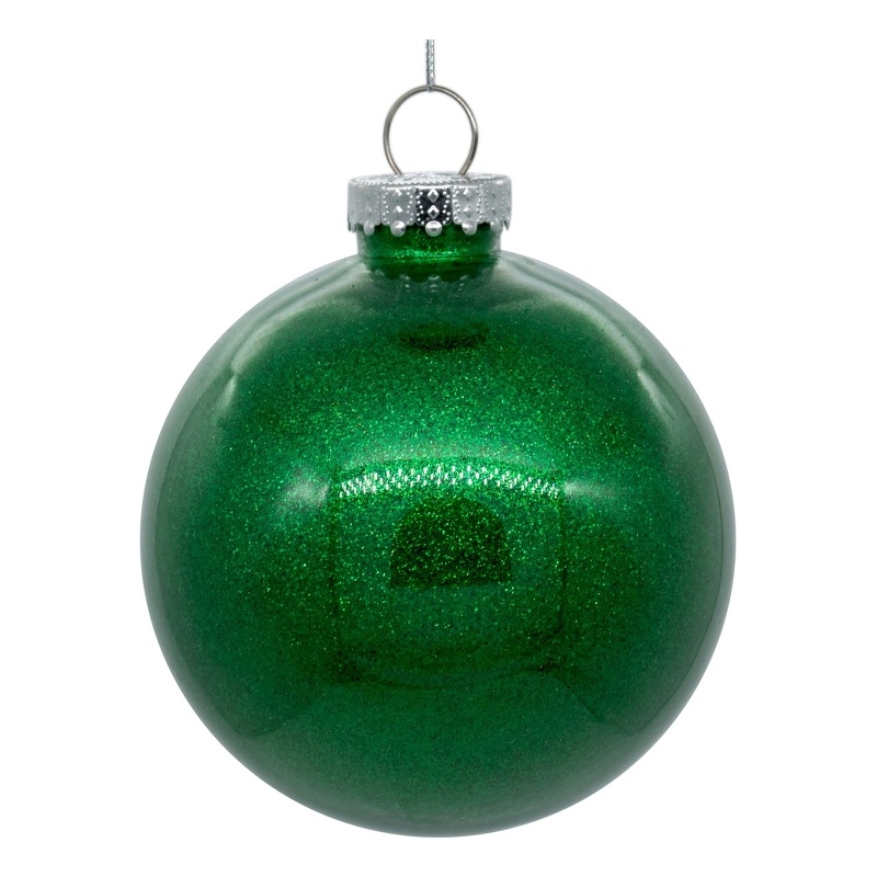Pemberly Row Traditional Decorative 4-inch Green Glitter Clear Ball 6/Bag