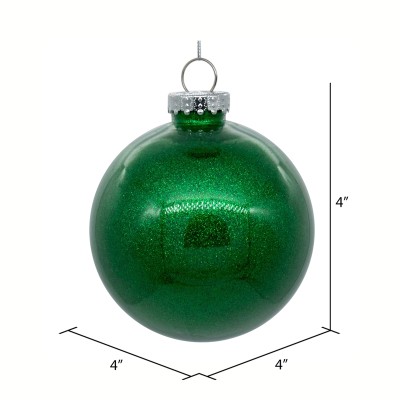 Pemberly Row Traditional Decorative 4-inch Green Glitter Clear Ball 6/Bag