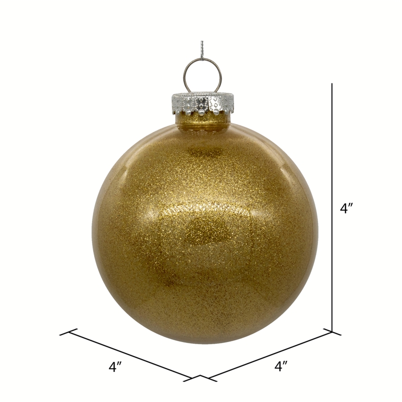 Pemberly Row Traditional Decorative 4-inch Gold Glitter Clear Ball 6/Bag