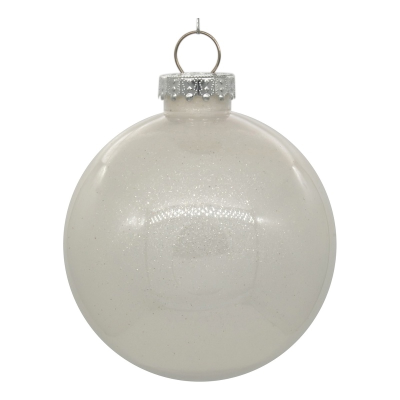 Pemberly Row Traditional Decorative 4-inch White Glitter Clear Ball 6/Bag