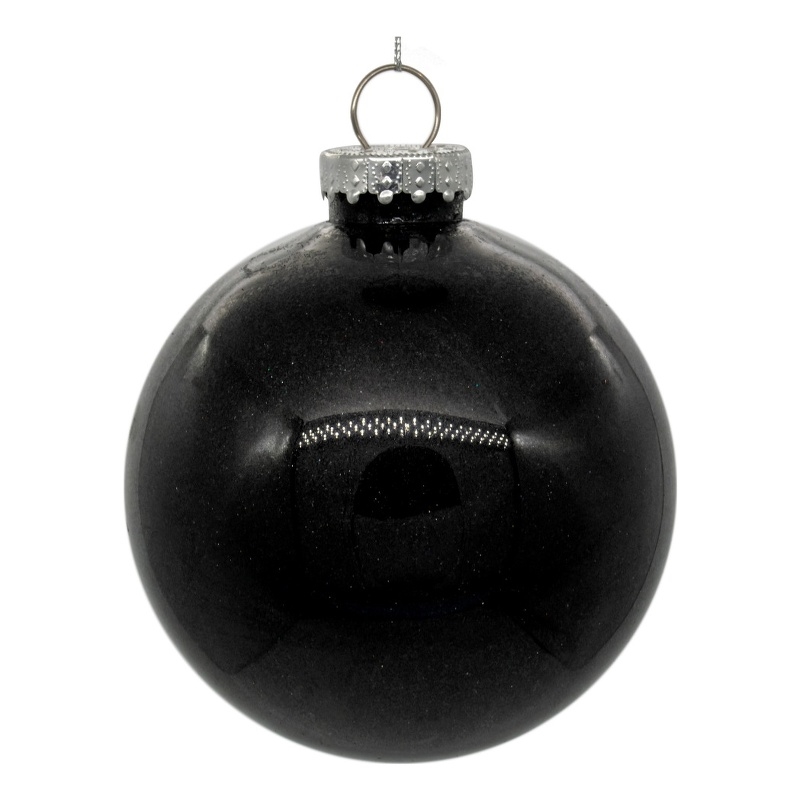 Pemberly Row Traditional Decorative 4-inch Black Glitter Clear Ball 6/Bag