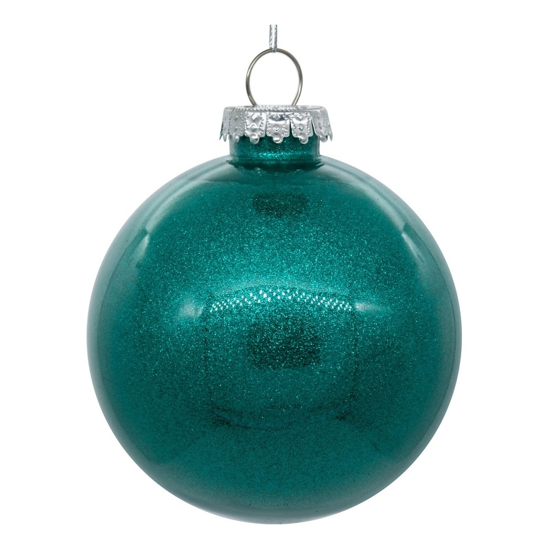 Pemberly Row Traditional Decorative 4-inch Teal Glitter Clear Ball 6/Bag
