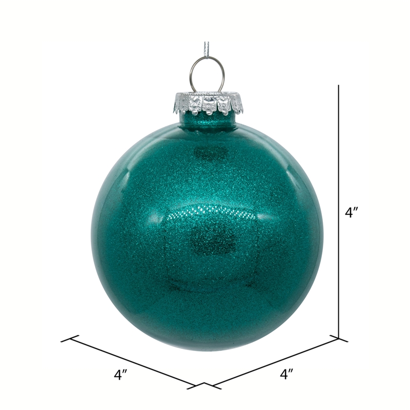 Pemberly Row Traditional Decorative 4-inch Teal Glitter Clear Ball 6/Bag